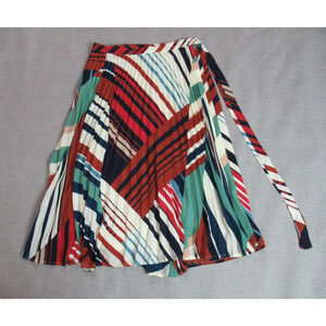 7TH AVENUE DESIGN Skirt Women Medium Multicolor Wrap Geometric Pleated Secretary